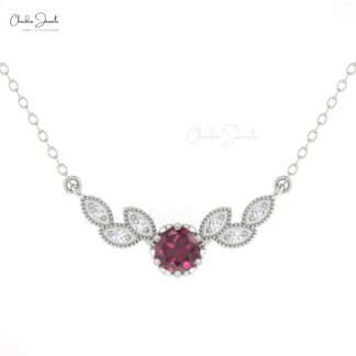 Real 14k Gold Diamond Wings Necklace With 5mm Rhodolite Garnet Floral Chain Necklaces