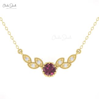 Real 14k Gold Diamond Wings Necklace With 5mm Rhodolite Garnet Floral Chain Necklaces