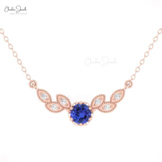 Miligrain Diamond Wings Necklace With 5mm Tanzanite 14k Solid Gold Chain Women Necklaces