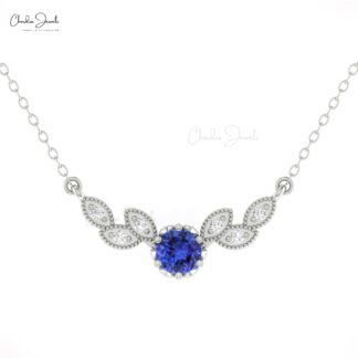 Miligrain Diamond Wings Necklace With 5mm Tanzanite 14k Solid Gold Chain Women Necklaces