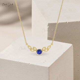 Miligrain Diamond Wings Necklace With 5mm Tanzanite 14k Solid Gold Chain Women Necklaces
