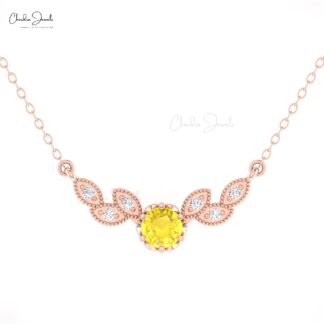 Floral 7 Stone Necklace In Real 14k Gold Yellow Sapphire 0.45 Ct Round And Diamond Jewelry