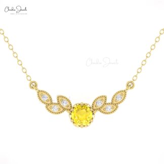 Floral 7 Stone Necklace In Real 14k Gold Yellow Sapphire 0.45 Ct Round And Diamond Jewelry