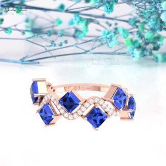 Dual Birthstone Half Eternity Ring With 4mm Tanzanite Diamond Pave In 14k Real Gold Ring