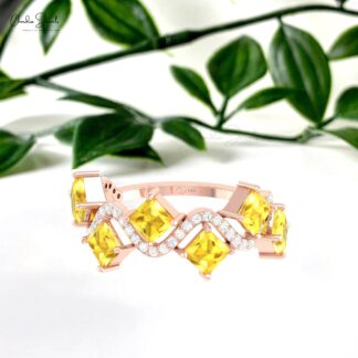 Diamond Wave Promise Ring In Solid 14k Gold Yellow Sapphire September Birthstone Rings