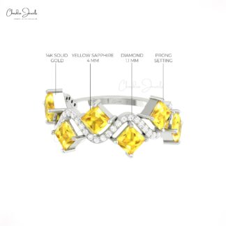 Diamond Wave Promise Ring In Solid 14k Gold Yellow Sapphire September Birthstone Rings