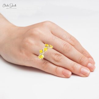 Diamond Wave Promise Ring In Solid 14k Gold Yellow Sapphire September Birthstone Rings