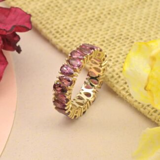 Solid 14k Yellow Gold Eternity Band With 4.44 Ct Pink Tourmaline Wedding Rings For Her