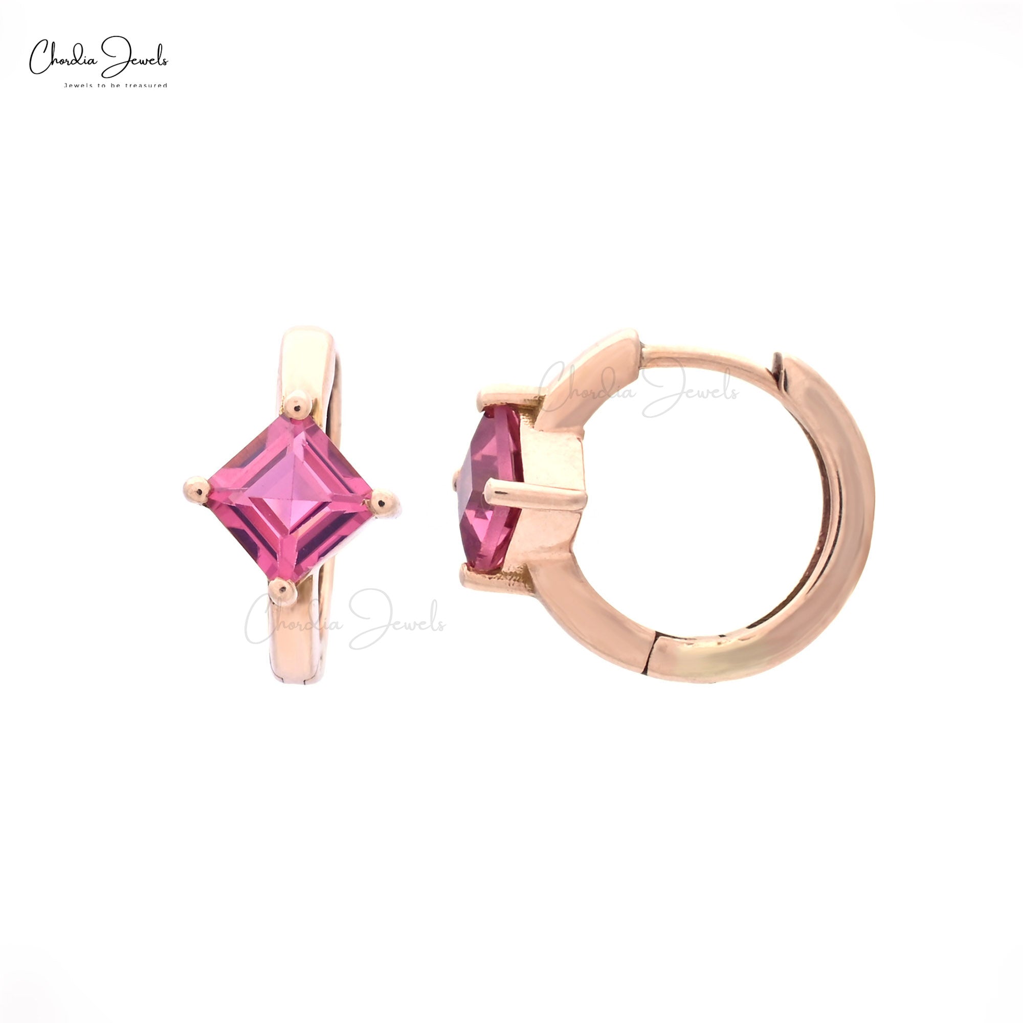 Solitaire Huggies Hoop With 0.6 Ct Pink Tourmaline Latch Back Earrings In 14k Rose Gold