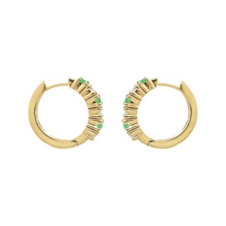 Pure 14k Yellow Gold Huggie Hoops With 0.18 Ct Emerald Dainty Diamond Hallmark Earrings