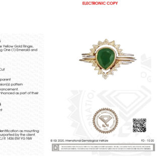 Genuine Emerald Trio Halo Band In 14k Yellow Gold Diamond IGI Verified Wedding Ring