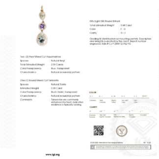 Triple Halo Diamond Verified Pendant In 14k Yellow Gold Aquamarine Tanzanite Dangle Necklace