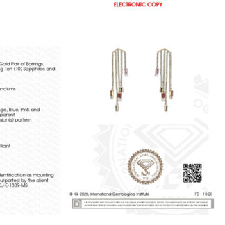 Dangle Chain Certified Earring With 4x2mm Multi Sapphire Diamond 14k Yellow Gold Earrings