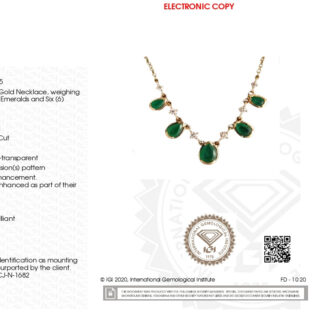 Bezel Set Emerald Chain Necklace In 14k Yellow Gold Diamond IGI Certified Fine Necklaces