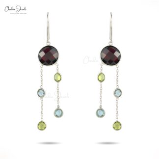 Dangler Multi Stone Earring With 8.46 Ct Gemstone Bezel Set In 925 Sterling Silver Earrings