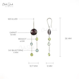Dangler Multi Stone Earring With 8.46 Ct Gemstone Bezel Set In 925 Sterling Silver Earrings