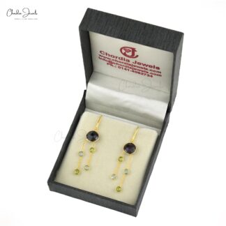 Dangler Multi Stone Earring With 8.46 Ct Gemstone Bezel Set In 925 Sterling Silver Earrings