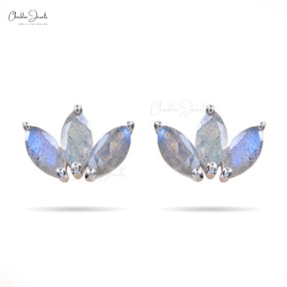 High Quality Marquise Cut Labradorite Semi Stone Studs Earrings In 925 Sterling Silver