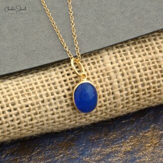 Single Stone Oval Pendant In 925 Silver Blue Opal Solitaire Necklace For Her