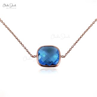Solid 14k Rose Gold Bracelet with 12mm Swiss Blue Topaz Gemstone Solitaire Chain Bracelets