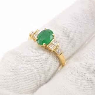 Real 18k Yellow Gold 7 Stone Ring With 7x4mm Emerald IGI Certified Diamond Wedding Rings