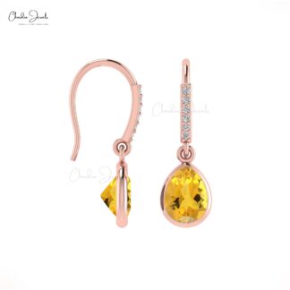 Dangle Drop 14k Solid Gold Earrings With 8x6mm Citrine And G-H Diamond Earrings For GF