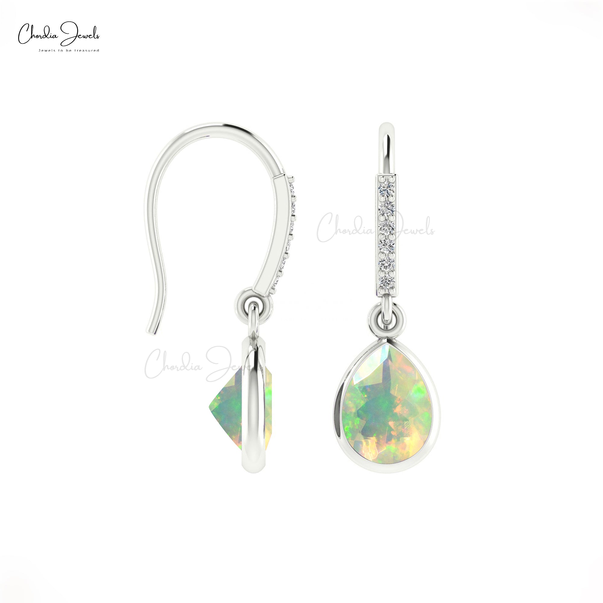 Pear Drop Fire Opal Earring In 14k Solid Gold October Birthstone Dangle Diamond Earrings