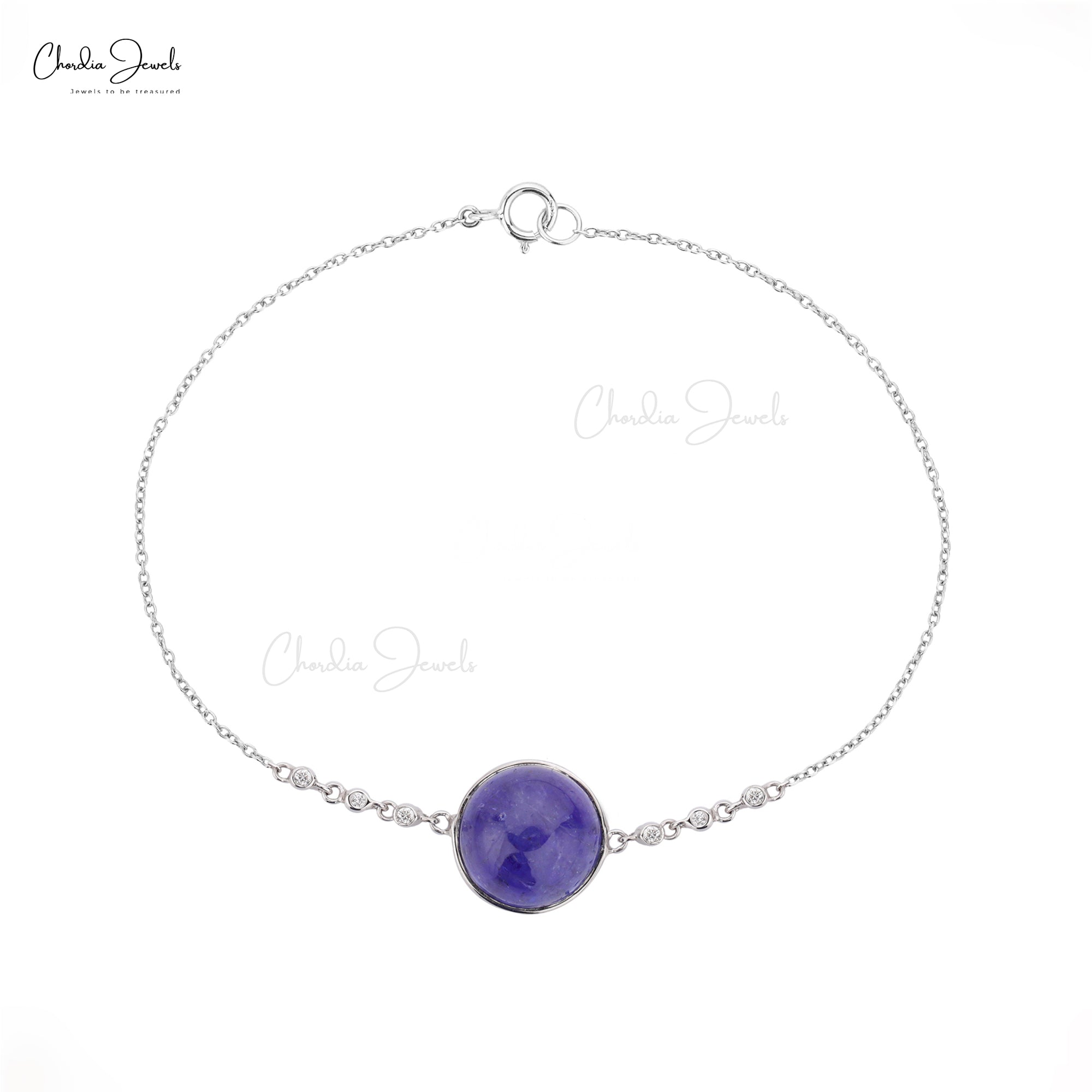 Solid 14k White Diamond Bracelet With 10mm Tanzanite Gemstone Women Bracelets