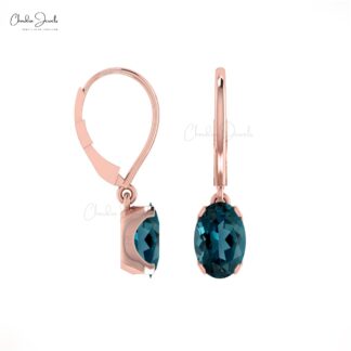 6x4mm London Blue Topaz Dangle Earrings in 14k Solid Gold with Lever Back Closure
