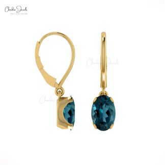 6x4mm London Blue Topaz Dangle Earrings in 14k Solid Gold with Lever Back Closure