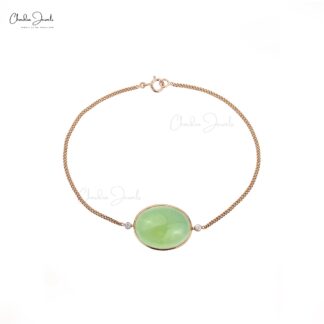Oval Prehnite Chain Bracelet With G-H Diamond Accents In 14k Rose Gold Women Bracelets