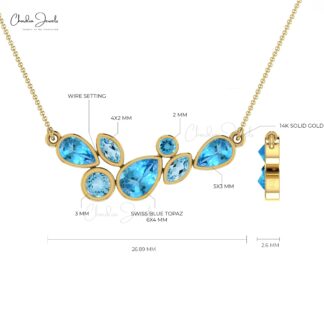 Seven Stone Wedding Pendant with 1.43 Ct Swiss & Sky Blue Topaz 14k Real Gold Necklace