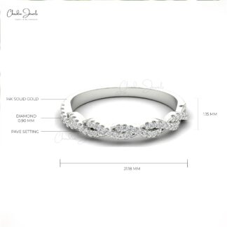 Solid 14k Gold Half Eternity Band With 0.16 Ct White Diamond Overlapping Engagement Ring