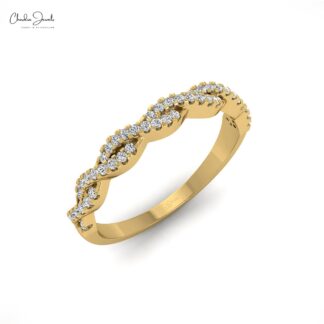 Solid 14k Gold Half Eternity Band With 0.16 Ct White Diamond Overlapping Engagement Ring