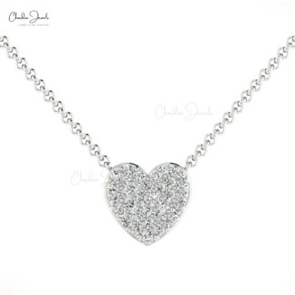 Heart Shape Cluster Necklace With 0.19 Ct White Diamond Accents In 14k Solid Gold Necklace