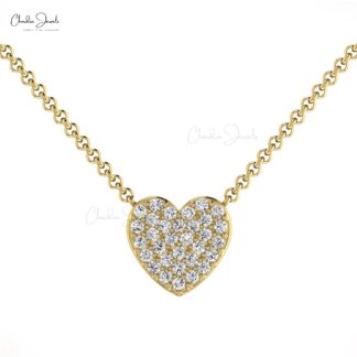 Heart Shape Cluster Necklace With 0.19 Ct White Diamond Accents In 14k Solid Gold Necklace