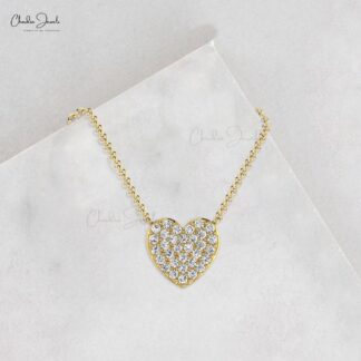 Heart Shape Cluster Necklace With 0.19 Ct White Diamond Accents In 14k Solid Gold Necklace