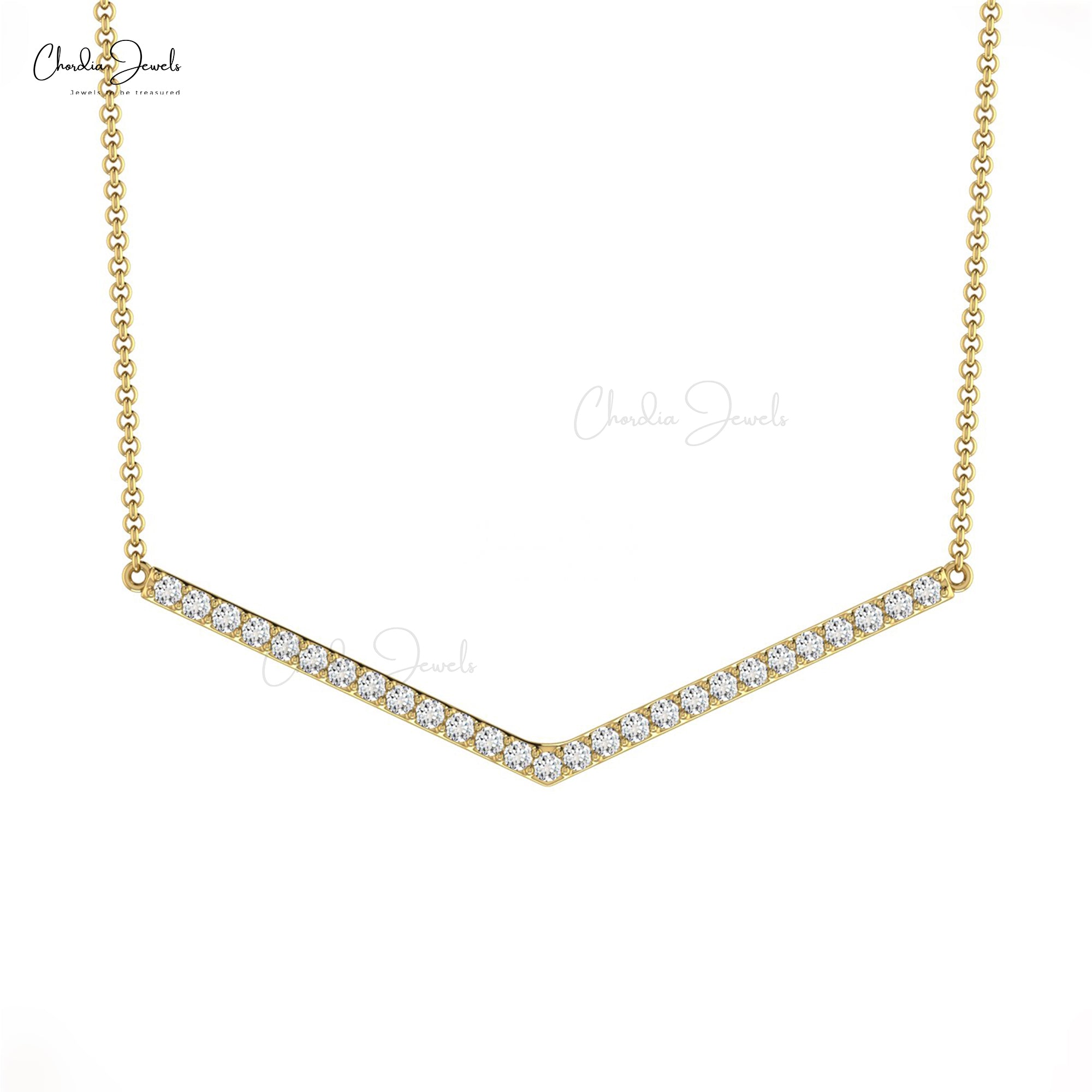 Sleek Minimalist Necklace In 14k Real Gold With 0.14 Ct White Diamond Chevron Necklace