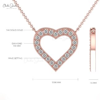 Open Heart Chain Necklace In 0.15 Ct White Diamond Accents In Solid 14k Gold Necklace