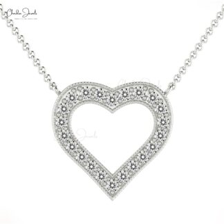 Open Heart Chain Necklace In 0.15 Ct White Diamond Accents In Solid 14k Gold Necklace