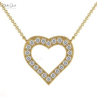 Open Heart Chain Necklace In 0.15 Ct White Diamond Accents In Solid 14k Gold Necklace