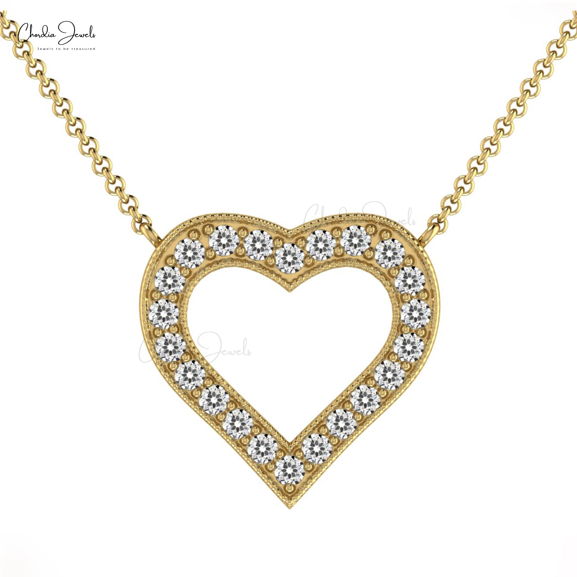 Open Heart Chain Necklace In 0.15 Ct White Diamond Accents In Solid 14k Gold Necklace