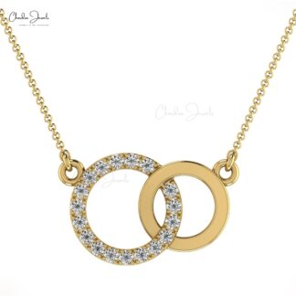 Interlocking Chain Necklace With 0.13 Ct White Diamond Open Circle Necklace in 14k Real Gold