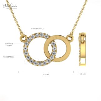 Interlocking Chain Necklace With 0.13 Ct White Diamond Open Circle Necklace in 14k Real Gold