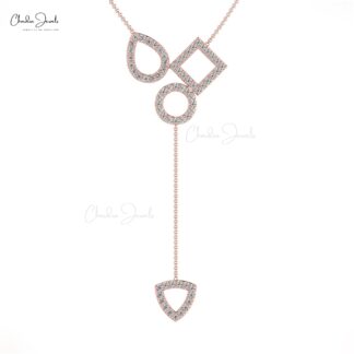 Y Drop Round Cut Necklace With 0.48Ct Diamond Accents In 14k Solid Gold Chain Necklace