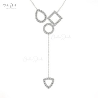 Y Drop Round Cut Necklace With 0.48Ct Diamond Accents In 14k Solid Gold Chain Necklace