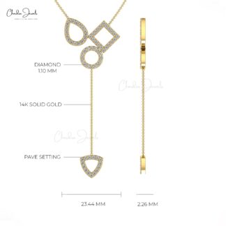 Y Drop Round Cut Necklace With 0.48Ct Diamond Accents In 14k Solid Gold Chain Necklace