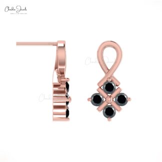 Delicate Four Stone Studs With 2mm Black Diamond Gemstone Women Earrings In 14k Solid Gold