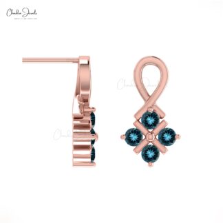 Natural London Blue Topaz Twisted Studs With 2mm Gemstone 14k Solid Gold Earrings