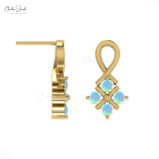 Brilliant Cut Twisted Earrings With 2mm Fire Opal Channel Set In 14k Solid Gold Studs